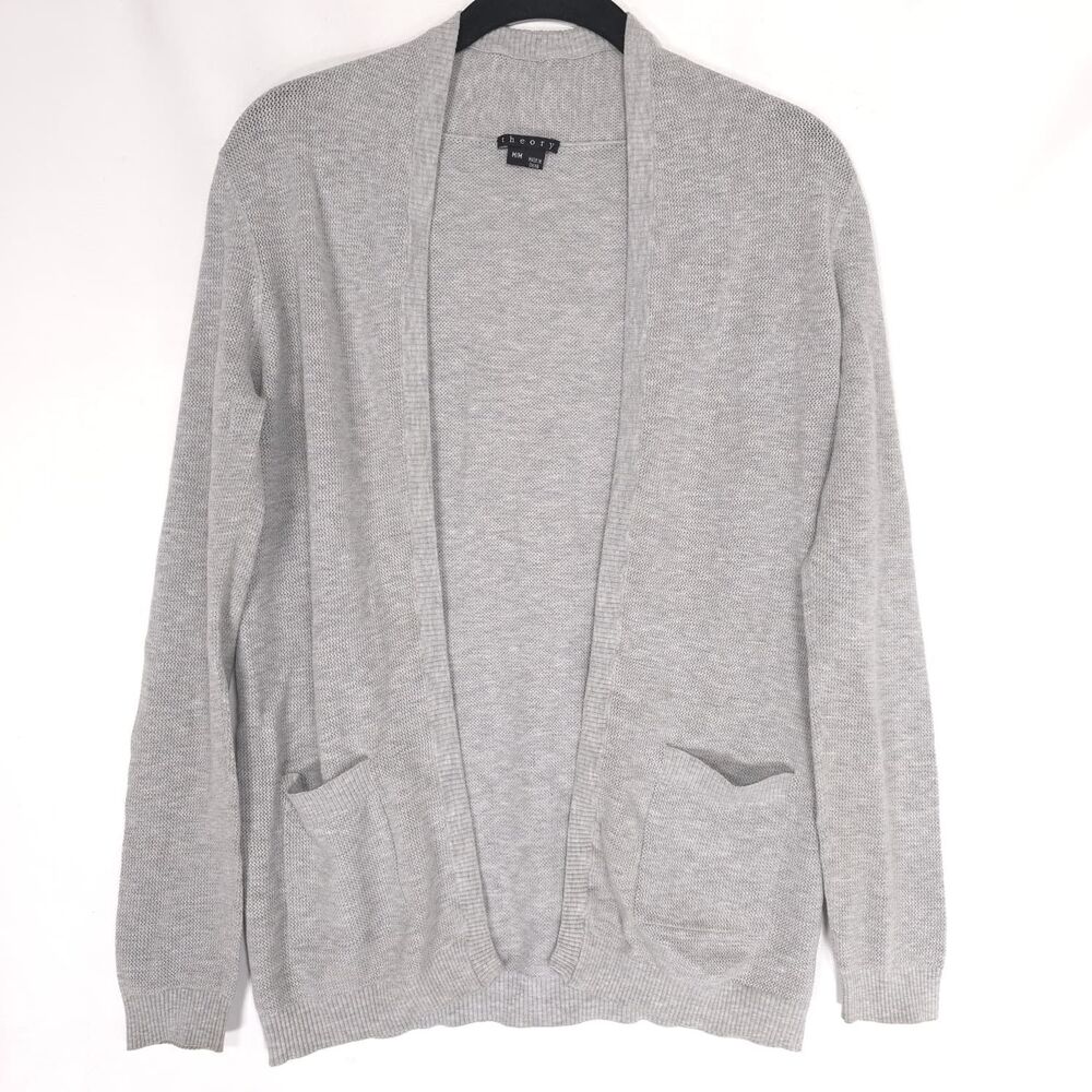 THEORY Open Cardigan MEDIUM Gray Knit Long‎ Sleeve Women's GIANA B SHOCK